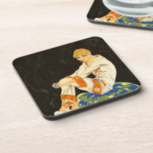 Vintage Art Deco Woman, Smoking by S. Chompre Coaster