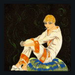Vintage Art Deco Woman, Smoking by S. Chompre Poster<br><div class="desc">Vintage illustration art deco daily life image featuring an elegant lady sitting and relaxing while smoking a cigaret. She is lounging in her pajamas and fuzzy slippers. Art Deco by S. Chompre.</div>