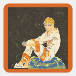 Vintage Art Deco Woman, Smoking by S. Chompre Square Sticker