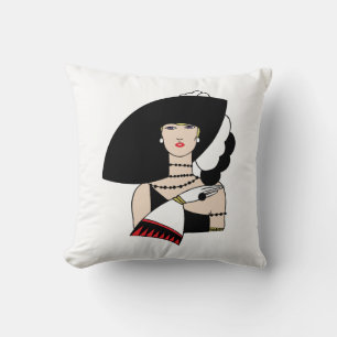 Vintage Art Deco Woman Wearing Hat Gloves Colour Cushion