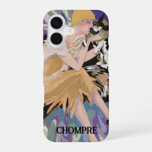 Vintage Art Deco Woman with Cat by S. Chompre iPhone 16 Case