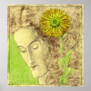 Vintage Art Deco Woman with Chrysanthemum Poster