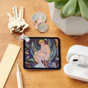 Vintage Art Deco Woman with Drapes by S. Chompre Key Ring