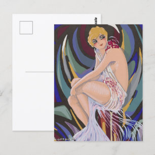 Vintage Art Deco Woman with Drapes by S. Chompre Postcard