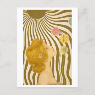 Vintage Art Deco Woman with Flowers and Sunshine Postcard