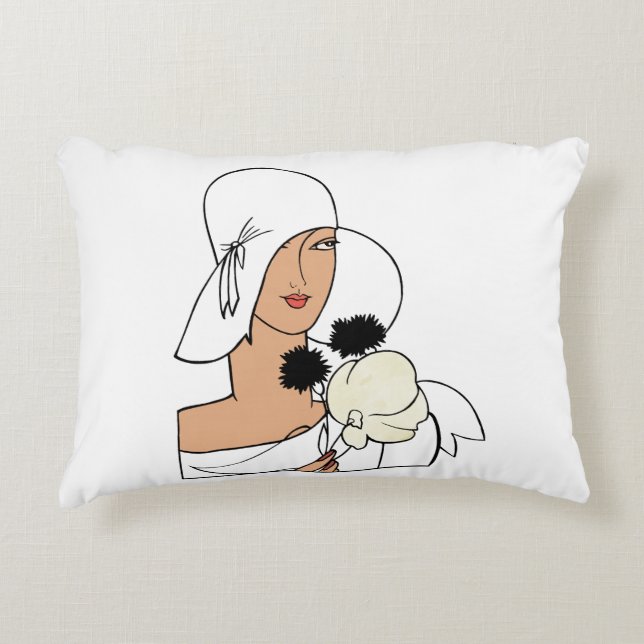 Vintage Art Deco Woman with Flowers Wearing Hat C Decorative Cushion (Front)