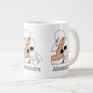 Vintage Art Deco Woman with Flowers Wearing Hat C Large Coffee Mug