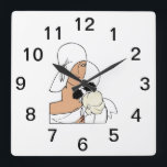 Vintage Art Deco Woman with Flowers Wearing Hat C Square Wall Clock<br><div class="desc">Vintage Art Deco Woman with Flowers Wearing Hat C Customisable invitations and accessories with a stylised vintage art deco image of a fashionable 1920s - 1930s woman wearing a big hat holding flowers. You can easily customise these products by adding text fields, removing existing text fields, changing text fonts and...</div>