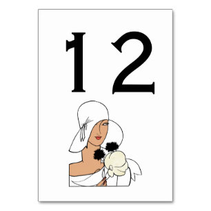 Vintage Art Deco Woman with Flowers Wearing Hat C Table Number