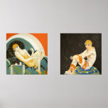 Vintage Art Deco Women by S. Chompre<br><div class="desc">Left Design: Vintage illustration art deco daily life image featuring an elegant woman sitting and relaxing on a couch next to a table with a cup of coffee and a coffee pot. Reclining Woman by S. Chompre. Right Design: Vintage illustration art deco daily life image featuring an elegant lady sitting...</div>