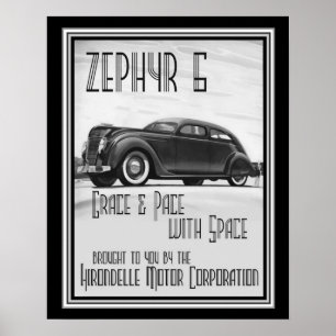Vintage Art Deco Zephyr 6 Ad 16x20 Poster
