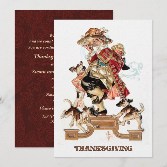 Vintage Art Design Thanksgiving Dinner Invitations (Front/Back)