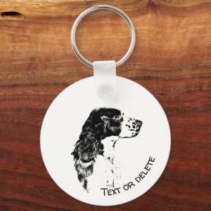 Vintage Art English Springer Spaniel Personalized Key Ring