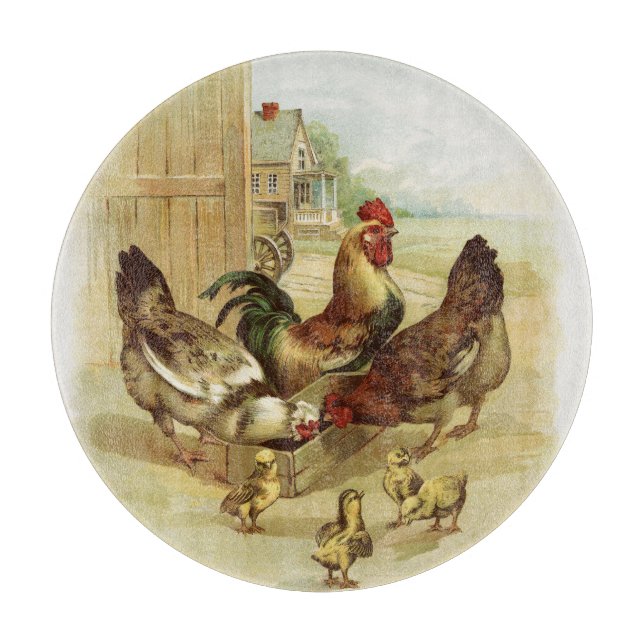 Vintage Art Farm Chickens Cutting Board (Front)