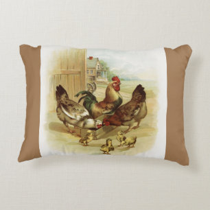 Vintage Art Farm Chickens Decorative Cushion