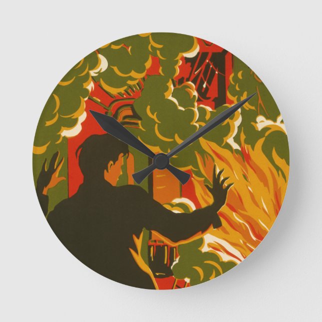 Vintage Art - Fire smoke Round Clock (Front)