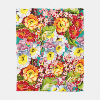 Vintage Art Floral Pattern Spring Flowers Primrose Fleece Blanket