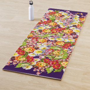 Vintage Art Floral Pattern Spring Flowers Primrose Yoga Mat
