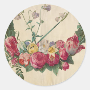 Vintage Art Floral Wreath Classic Round Sticker