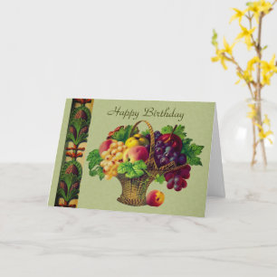 Vintage Art Fruit Basket Birthday  Card