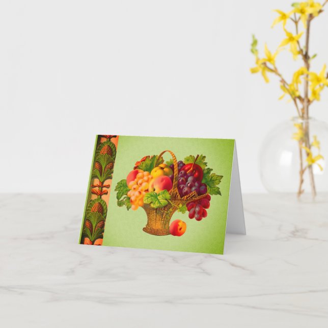 Vintage Art Fruit Basket Blank Note Card (Yellow Flower)