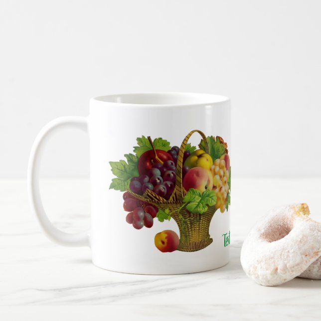 Vintage Art Fruit Basket Personalised Coffee Mug (With Donut)