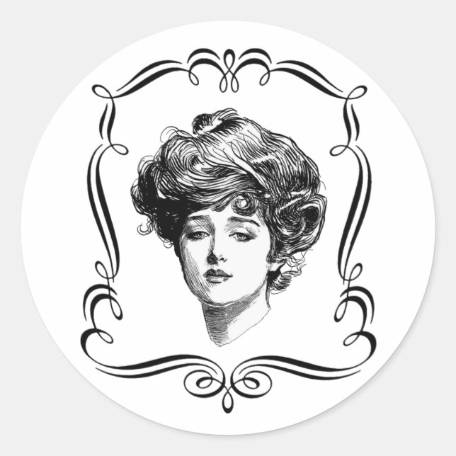 Vintage Art Gibson Girl  Classic Round Sticker (Front)