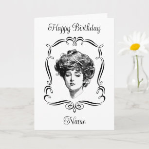 Vintage Art Gibson Girl Personalised Birthday  Card