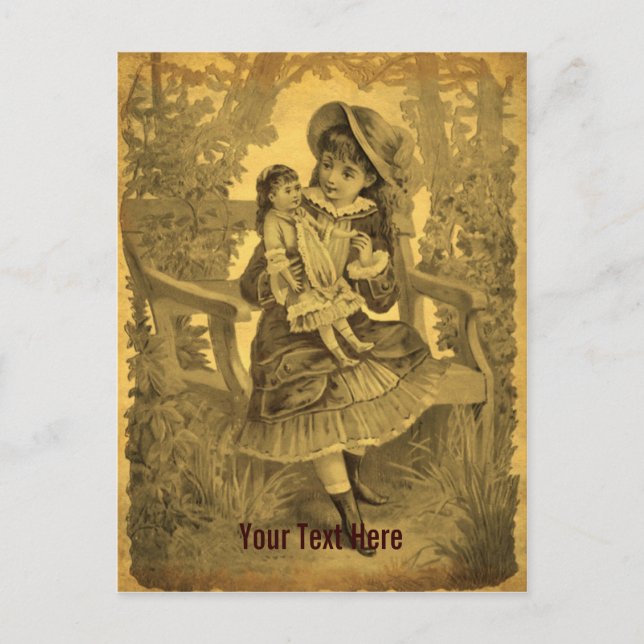 Vintage Art Girl With Doll Customisable Postcard (Front)