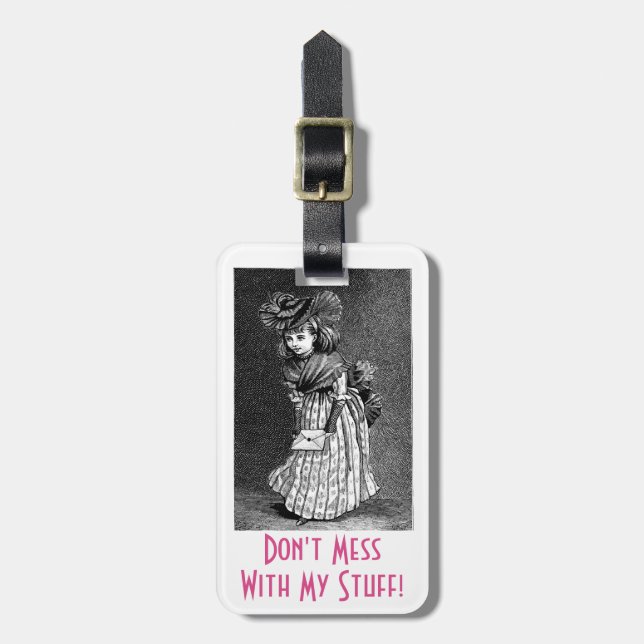 Vintage Art Girl With Letter, Personalise Luggage Tag (Front Vertical)