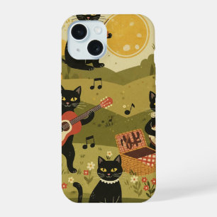 Vintage Art Guitar Cat Lover iPhone 15 Case