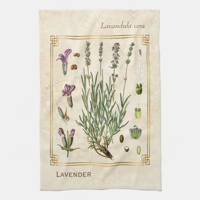 Vintage Art Herbal Lavender Flower Botanical Tea Towel (Vertical)