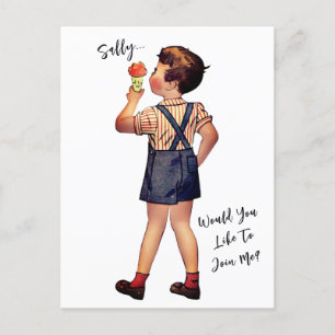 Vintage Art Ice Cream Boy Personalise Postcard