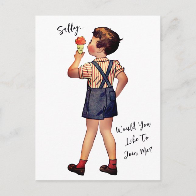 Vintage Art Ice Cream Boy Personalise | Postcard (Front)