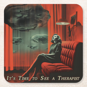 Vintage art It's time to see a therapist Square Paper Coaster
