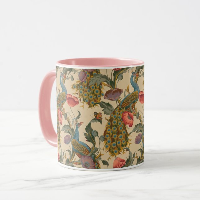 Vintage Art Nouveau 1890 The Peacock Pattern Mug (Front Left)