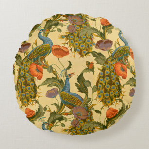Vintage Art Nouveau 1896 The Peacock Pattern Round Cushion