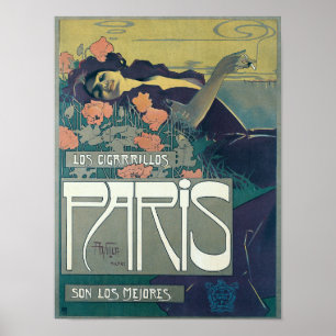 Vintage Art Nouveau 1901 Cigarrillos Paris Ad Poster