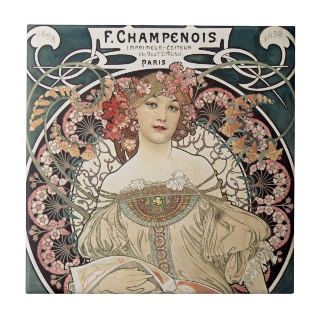 Vintage Art Nouveau Alphonse Mucha Art Painting Ceramic Tile (Front)