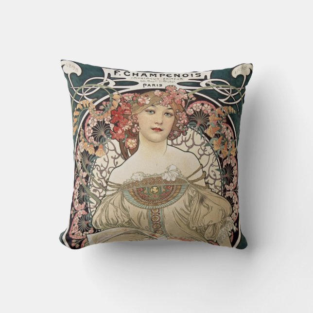 Vintage Art Nouveau Alphonse Mucha Art Painting Cushion (Front)