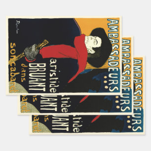 Vintage Art Nouveau Ambassadeurs, Toulouse Lautrec Wrapping Paper Sheet