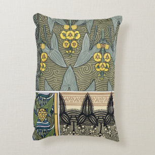 Vintage Art Nouveau Arrowhead Garden Flowers Decorative Cushion