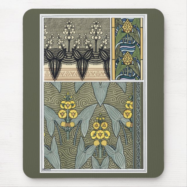 Vintage Art Nouveau Arrowhead Garden Flowers Mouse Pad (Front)