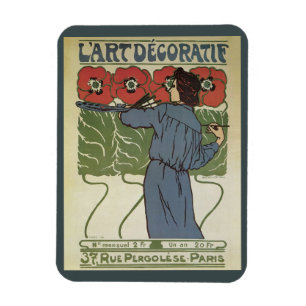 Vintage Art Nouveau, Artist Painting Poppy Flowers Magnet