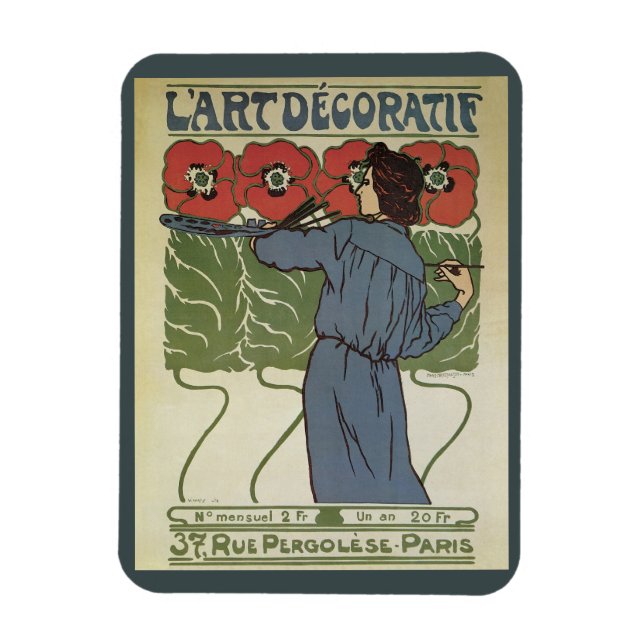 Vintage Art Nouveau, Artist Painting Poppy Flowers Magnet (Vertical)