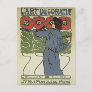 Vintage Art Nouveau, Artist Painting Poppy Flowers Postcard