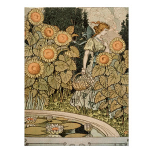 Vintage Art Nouveau August Sunflower Garden Art Poster