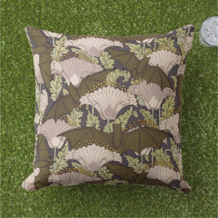 Vintage Art Nouveau Bat and Poppy Floral Pattern Cushion