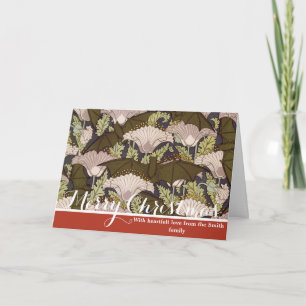Vintage Art Nouveau Bat and Poppy Floral Pattern Holiday Card