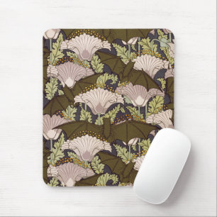 Vintage Art Nouveau Bat and Poppy Floral Pattern Mouse Pad
